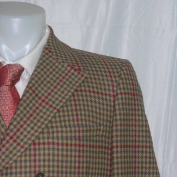 J. Dann New York Custom Made Brown Plaid Double Breasted Blazer 42S